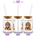 thumbnail image 2 of Happy Thanksgiving Golden Retriever Turkey Costume Pumpkins Autumn Leaves 16oz Glass Cup Mug Goldens Dog Lover Gifts Idea Glass Can with Bamboo Lid and Straw - 130144, 2 of 5