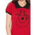 thumbnail image 2 of YEMAK Women's Pointed Collar Cat Tea Cup Short Sleeve Pullover Sweater MK3591CAT-RED/BLK-M, 2 of 4