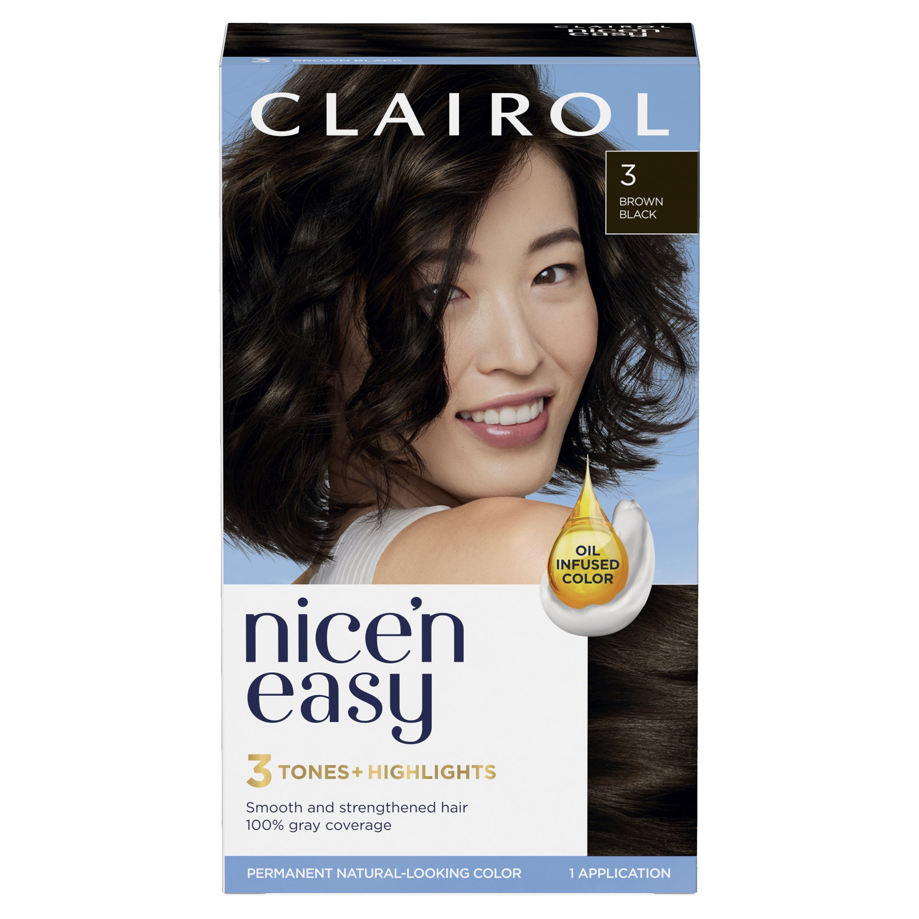 (5 pack) Clairol Nice'n Easy Permanent Hair Color Cream, 3 Brown Black, Hair Dye, 1 Application