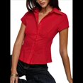 thumbnail image 2 of Camisa Informal de Corta con Botones y Cuello en V para Mujer, Estilo Y2K, con Cuadros y Abertura Frontal. Rojo M, 2 of 9