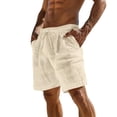 thumbnail image 2 of Men's Linen Elastic Waist Lounge Shorts Solid Beach Golf Shorts with Pockets Casual Drawstring Summer Shorts Beige, 2 of 8
