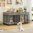 thumbnail image 2 of Homfa 70 inch Farmhouse Large Double Dog Crate Furniture with Removable Divider, 3 Drawers Lockable Dog Cage TV Stand for 2 Dogs Indoor, Gray, 2 of 7