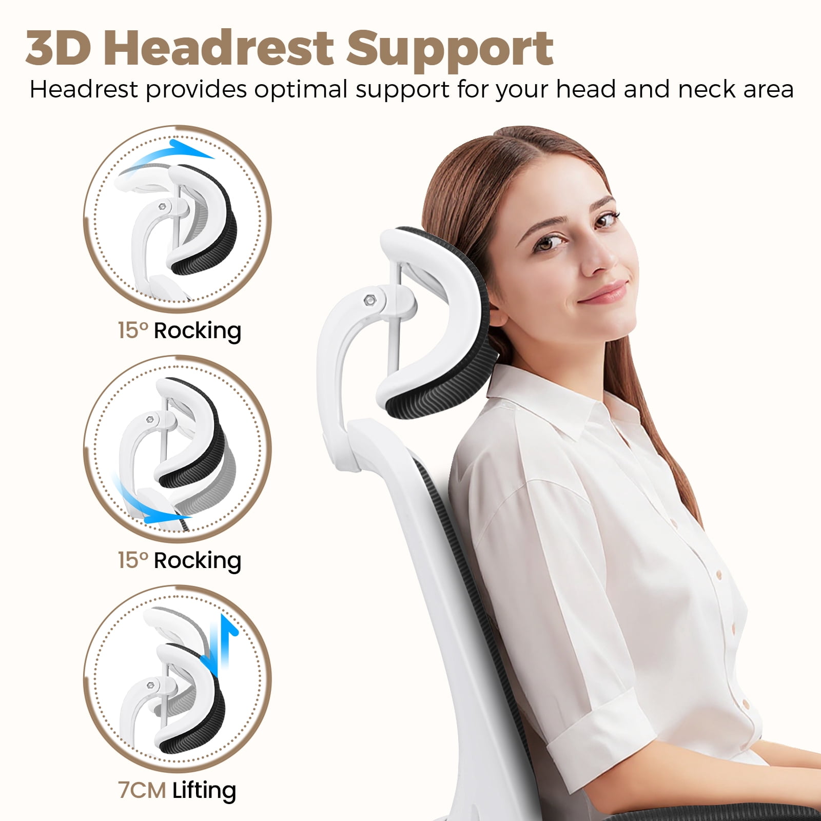 COOLHUT Office Chair Ergonomic Desk Chair, High Back Office Chair with Headrest, Big and Tall Comfy Home Office Desk Chair Lumbar Support Breathable Mesh Office Chair, White
