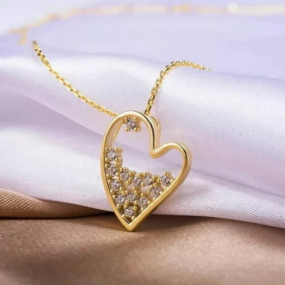 2Ct Round Cut Moissanite Diamond Women's Heart Pendant in 14k Yellow Gold Plated