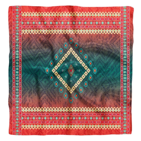 Phagun Red Aztec Geometric Pure Silk Printed Head Bandanas Summer Neck Wrap Square Scarf