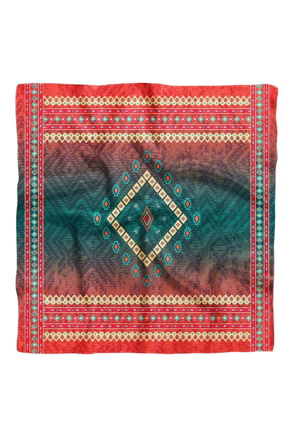 Red Aztec Geometric Pure Silk Printed Head Bandanas Summer Neck Wrap Square&nbsp;Scarf