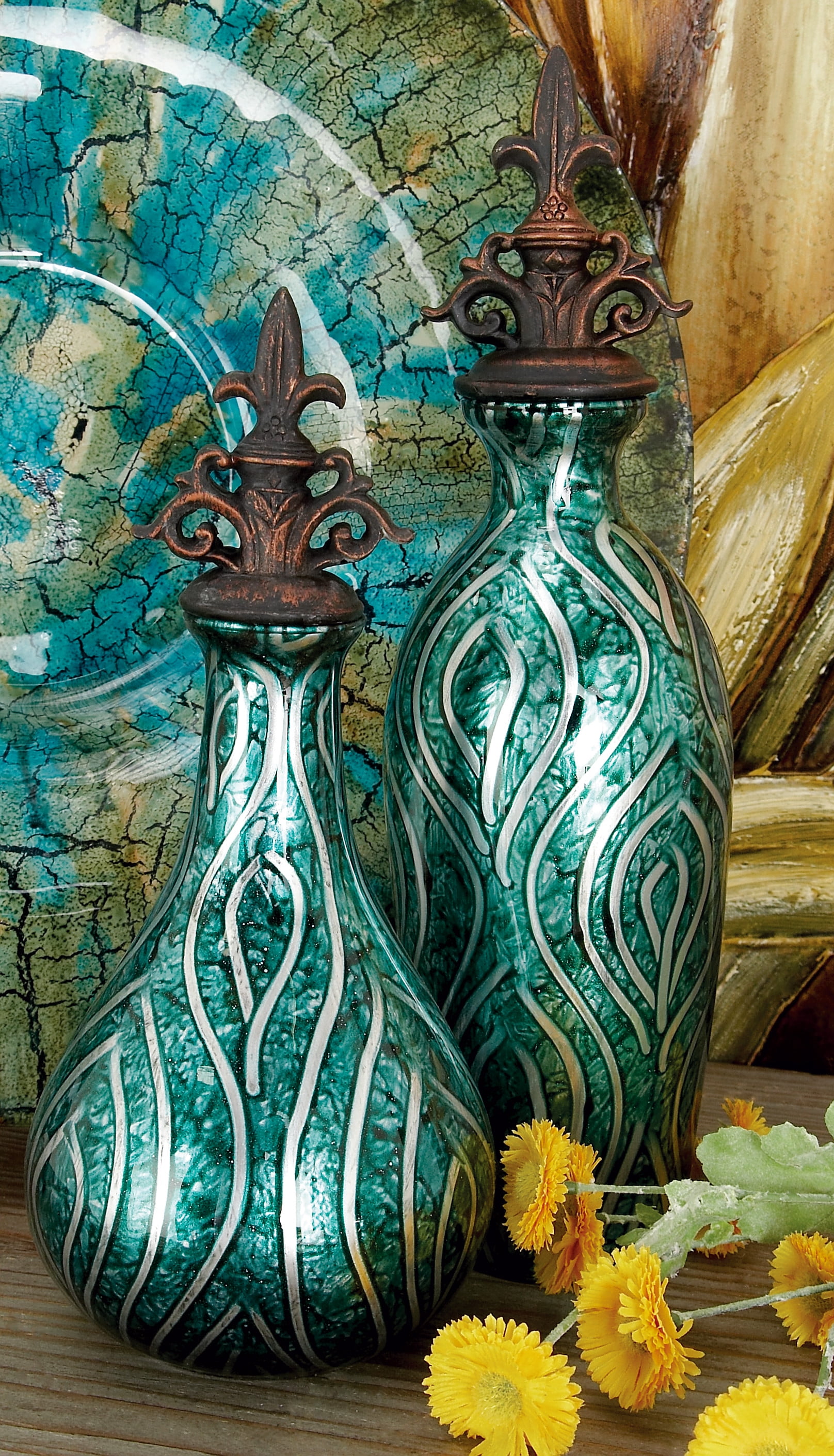 DecMode Set of Three - 12, 15, and 17 Inch Traditional Glass Decorative ...