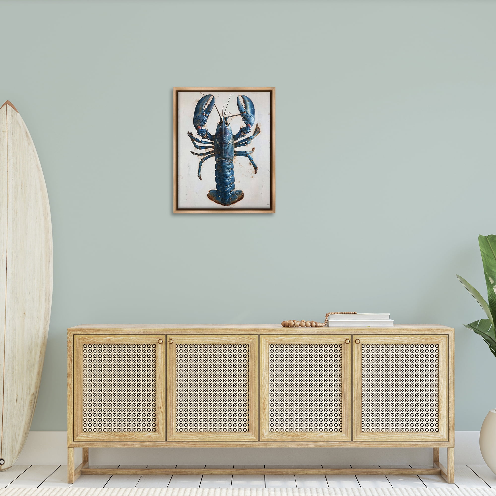Stupell Industries Cyan Crustacean Lobster Animals Painting Brown Floater Framed Canvas Art Print Wall Art, 25 x 31