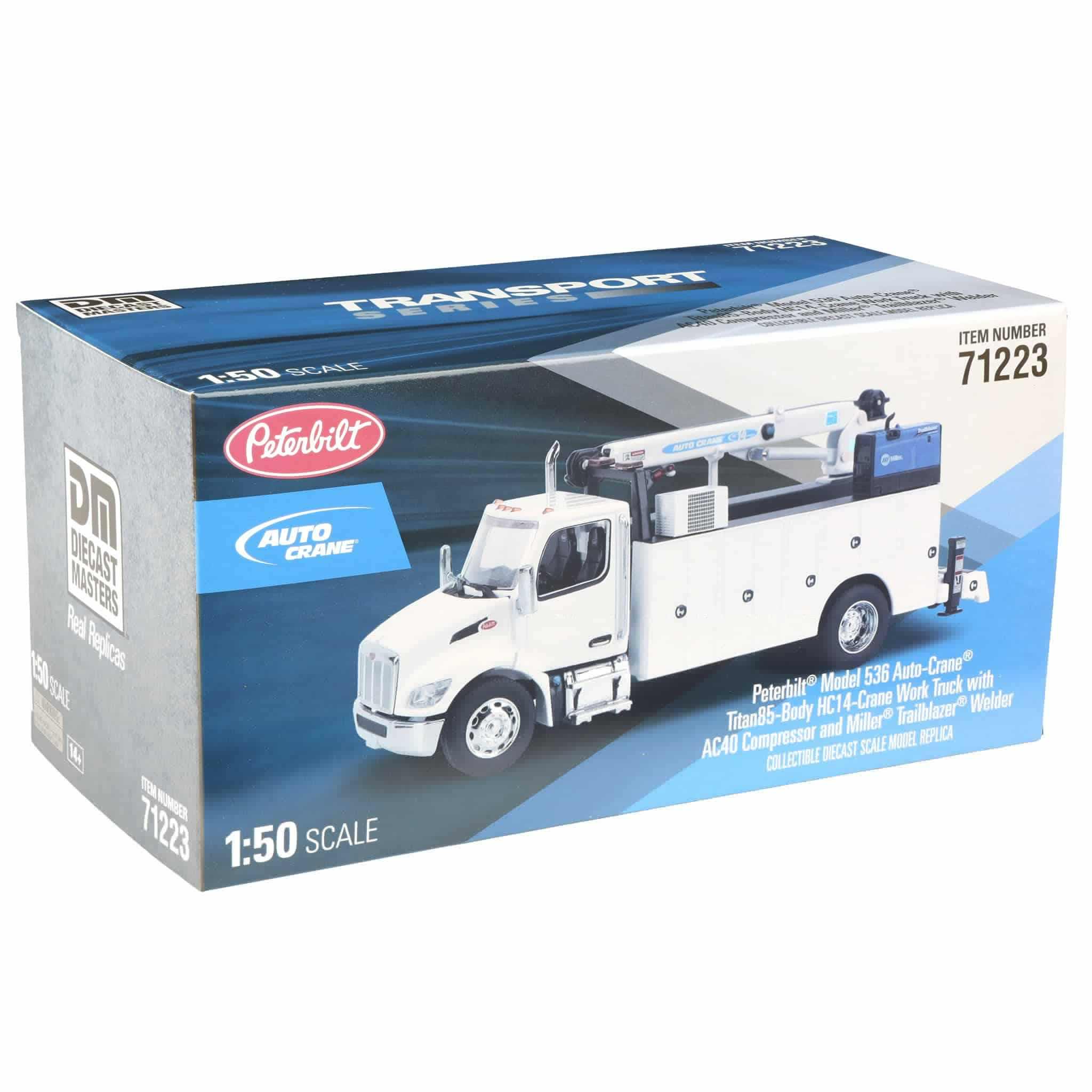 Diecast Masters 1/50 White Peterbilt 536 Auto-Crane Work Service Truck with Miller Trailblazer 71223