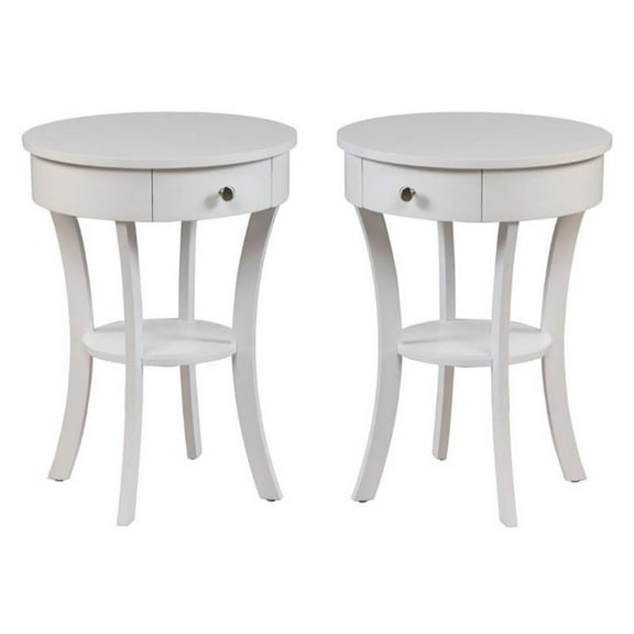 Home Square Furniture End Table in White Wood Finish - Set of 2