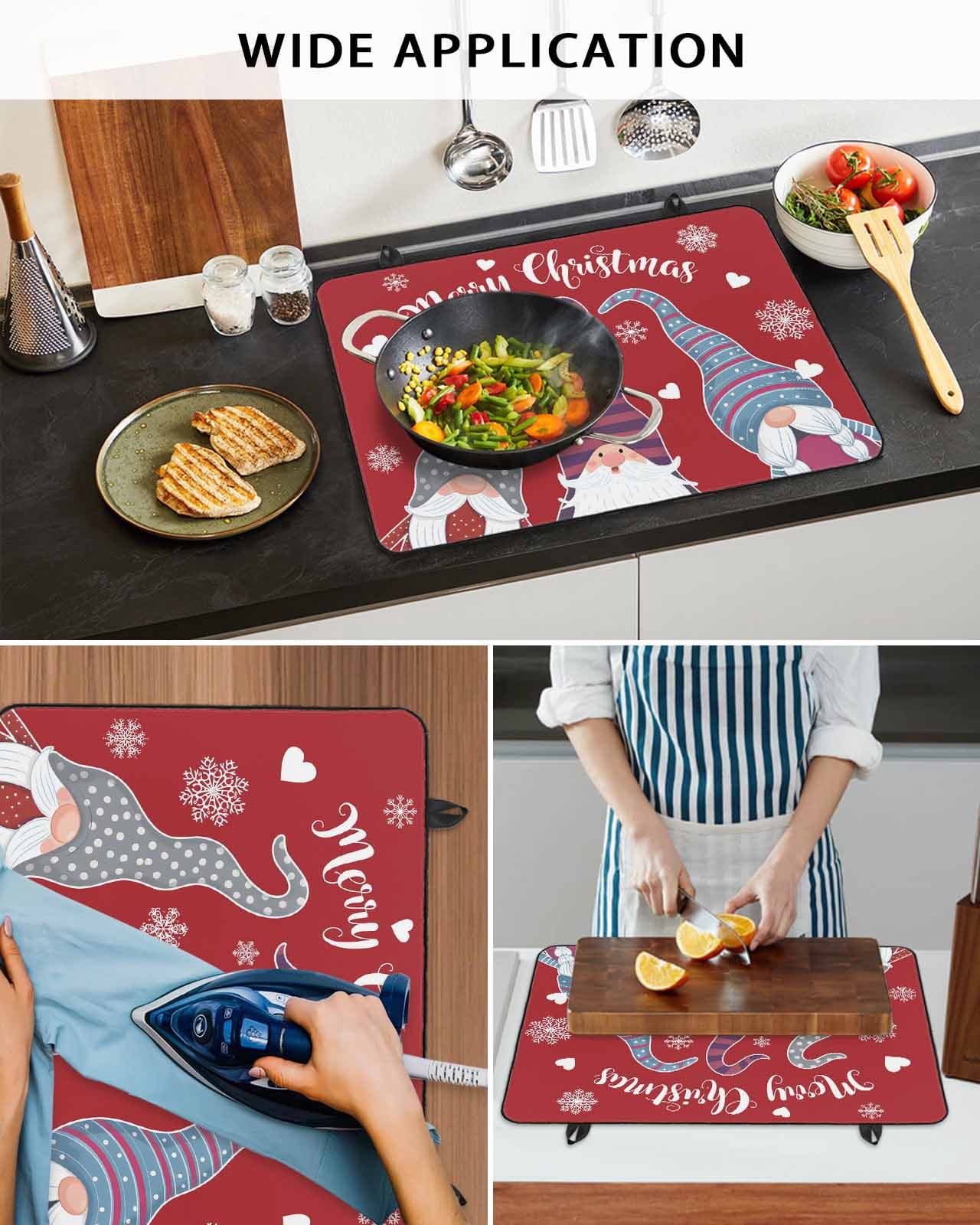 Large Induction Cooktop Protector Mat Christmas Red Stove Top Covers for Electric Stove, Cute Gnomes Xmas Winter Snowflakes Decorative Stove Burner Cover Mats, Glass Top Stove Cover