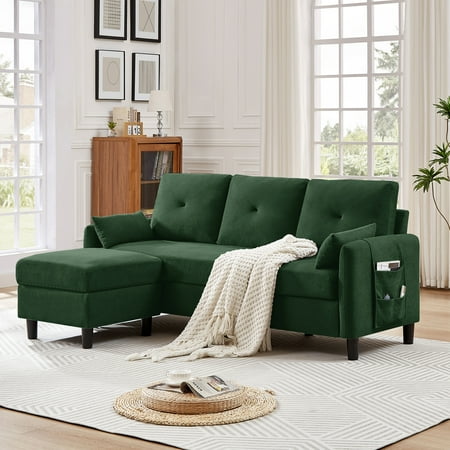 Jarenie Modern Fabric L-Shapped Sofa Sectional Couches for Living Room Convertible Sofa with Matching Chaise for Office, Apartment, Studio Green