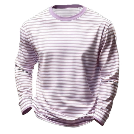 Boys Striped Long Sleeve Base Layer Top Crew Neck Color Block Striped T Shirt Light Purple 11 Y-12 Y