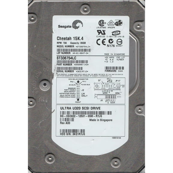 ST336754LC, 3KQ, AMKSPR, PN 9X6006-143, FW D404, Seagate 36GB SCSI 3.5 Hard Drive