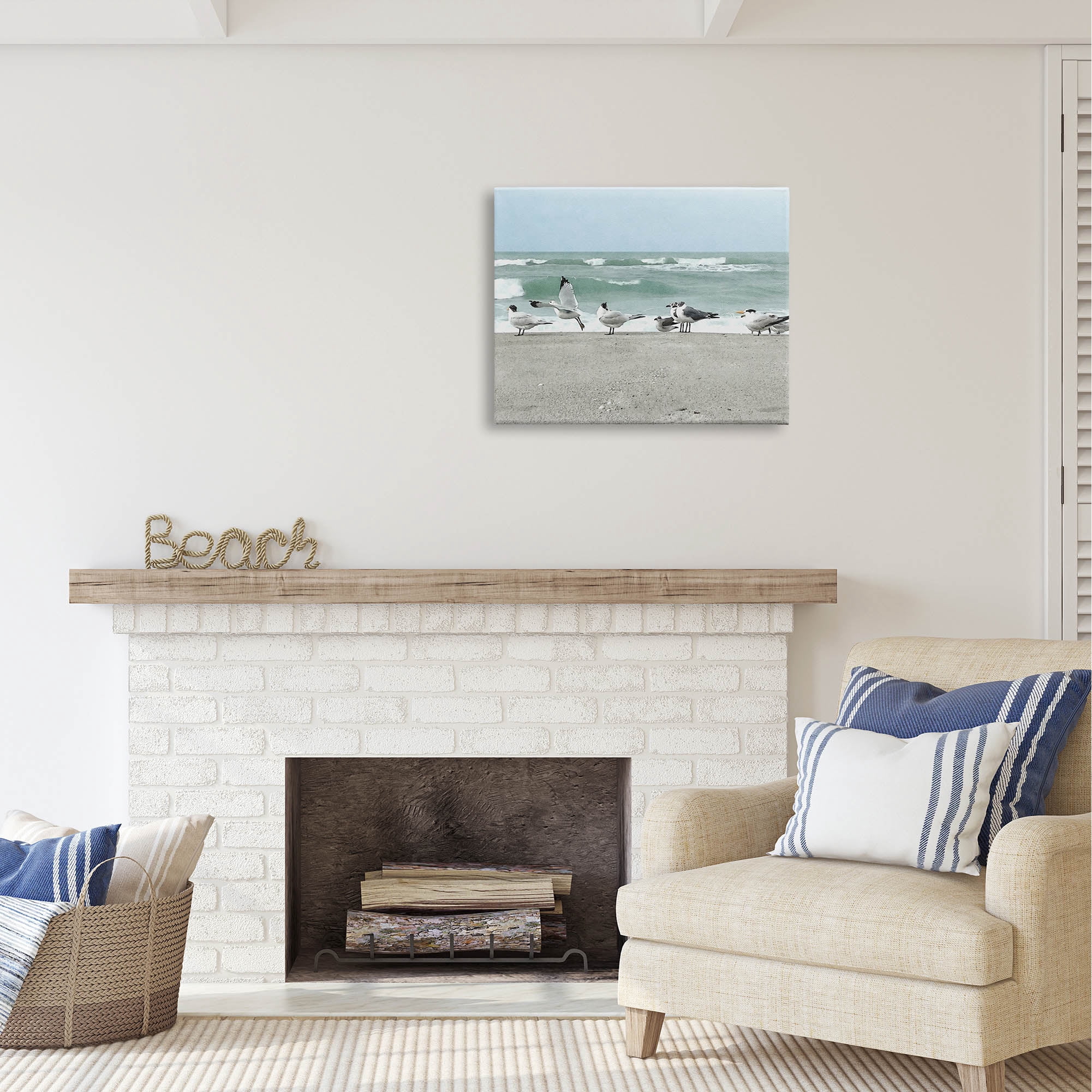 Stupell Industries Birds Gathering On Shore Rolling Ocean Waves Coastal Painting Gallery Wrapped Canvas Print Wall Art
