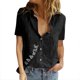 thumbnail image 1 of Gibobby Camisetas Mujer Baratas Manga Corta Algodón Casual Suelto Personalidad Impreso Solapa Botón Manga Corta(Negro,XL), 1 of 4
