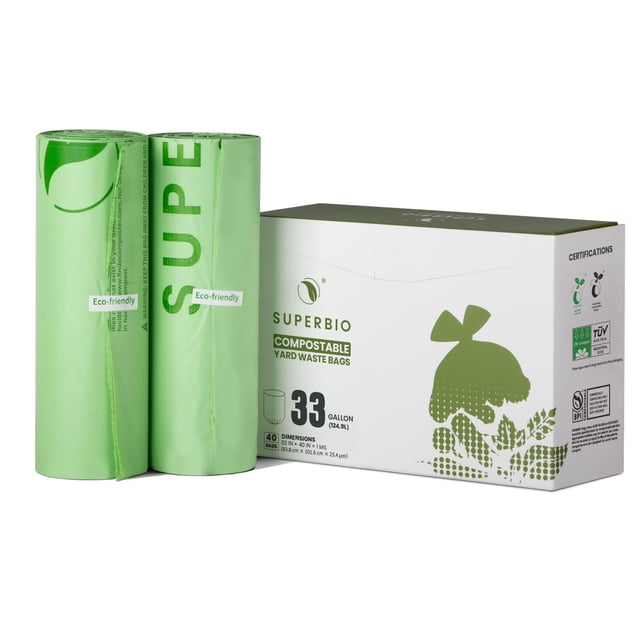Bolsas compostables para basura de jardín SUPERBIO, 124,9 L, 40 unidades