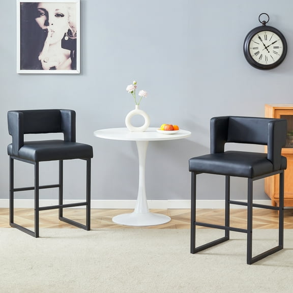 warfulie Modern 26" PU Leather Bar Stools with Open-Back Design, Metal Frame & Footrest – Set of 2