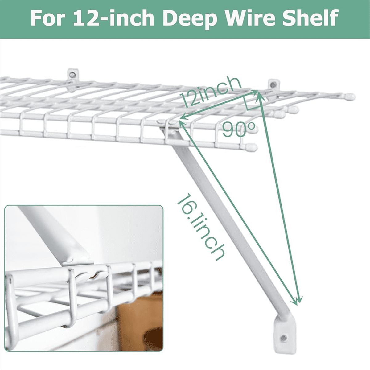 6 Pcs Wire Shelf Brackets, Support Brackets for 12-Inch Deep Wire Shelving, Closet Shelving Accessories
