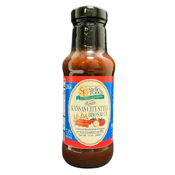 Stello Foods - Rosie's Kansas City Style BBQ Sauce 13 oz, Fat Free, Cholesterol Free, Low Sodium, Vegetarian, Vegan, Gluten Free