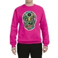 thumbnail image 2 of Day Of The Dead Calavera Skull Colorful Trippy | Mens Pop Culture Crewneck Graphic Sweatshirt, Fuschia, X-Large, 2 of 4