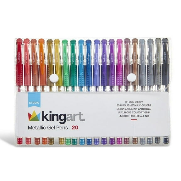 Kingart, Soft Grip Metallic Gel Pens, 2.0mm Ink Cartridge, Set of 20