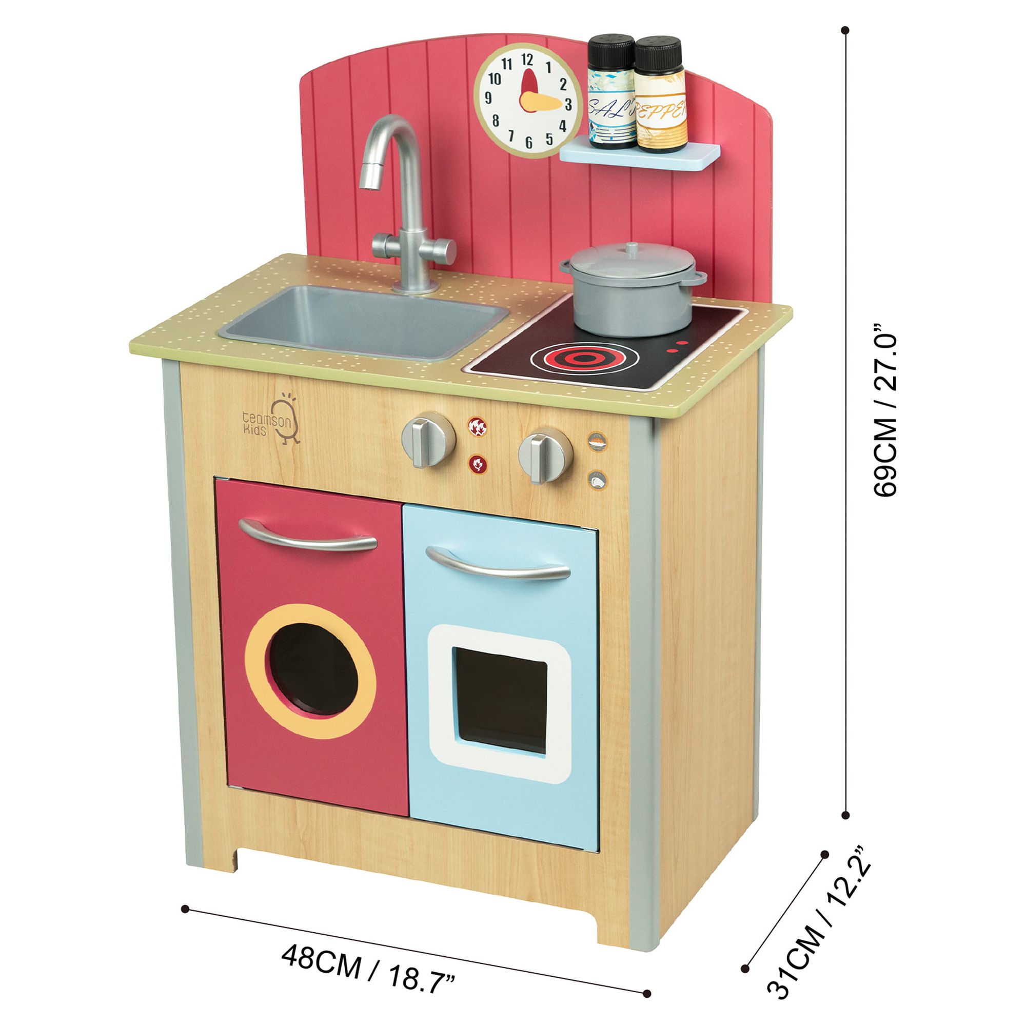 Teamson Kids Little Chef Porto Classic Wooden Kitchen Playset, Natural/Red - image 5 of 11
