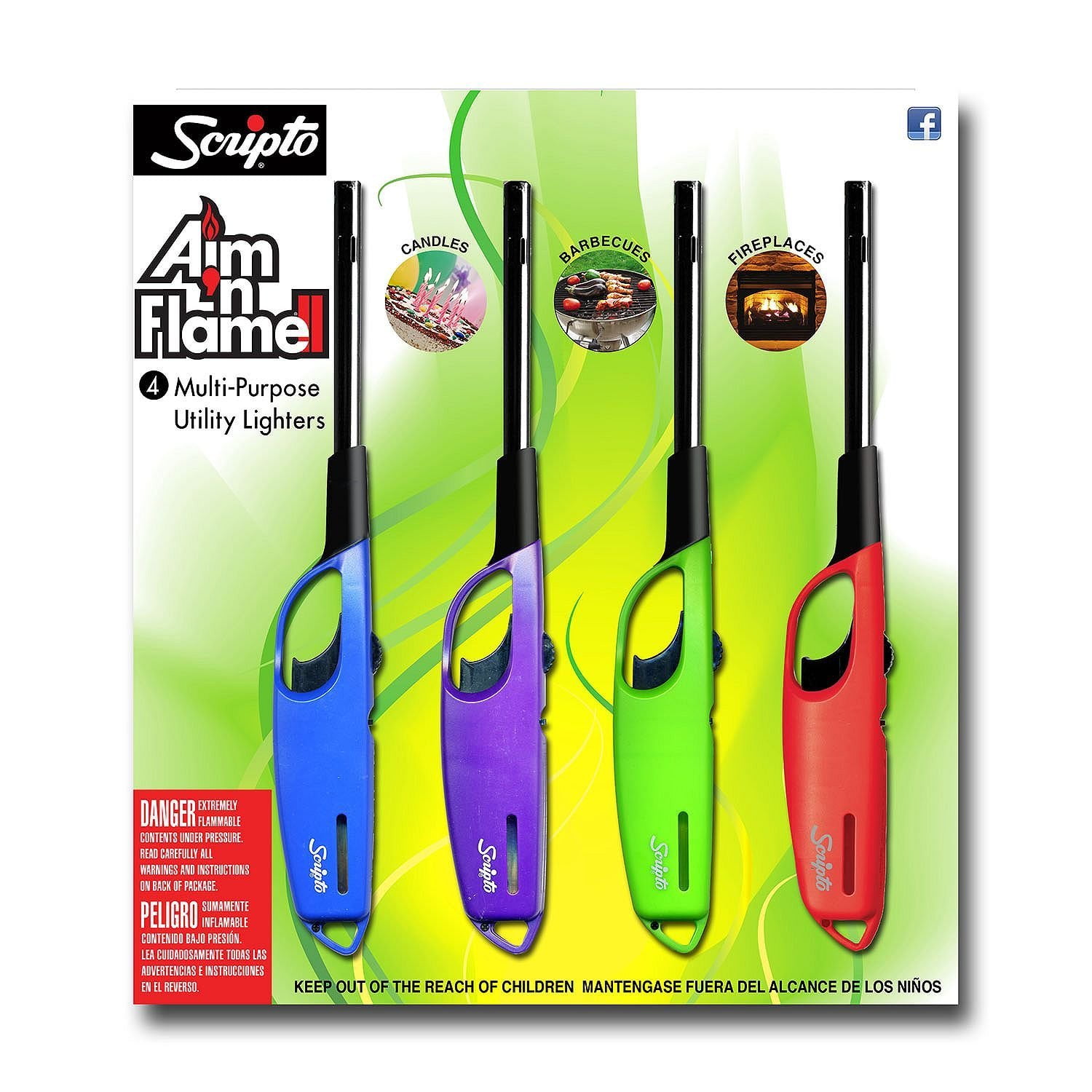 AIM 'N Flame MultiPurpose Lighters, Pack of 4 Visible fuel supply By Scripto