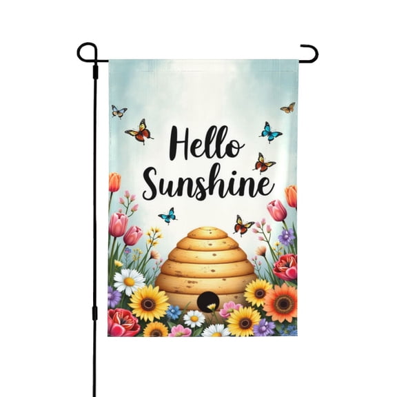 Hello Sunshine Garden Flag 12x18 Inch Double Sided Beehive Flowers Butterfly Spring Summer Outdoor Yard Decor Farmhouse Lawn Patio Decoration