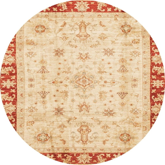 Ahgly Company Indoor Round Abstract Brown Gold Abstract Area Rugs, 7' Round