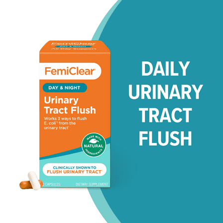 FemiClear Daily Urinary Tract Flush – Day & Night Urinary Support with D-Mannose – 20 Capsules