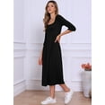 thumbnail image 4 of DARING DIVA Waffle Knitted 3/4 Sleeve Square Neck A Line Maxi Dress XS Black, 4 of 6