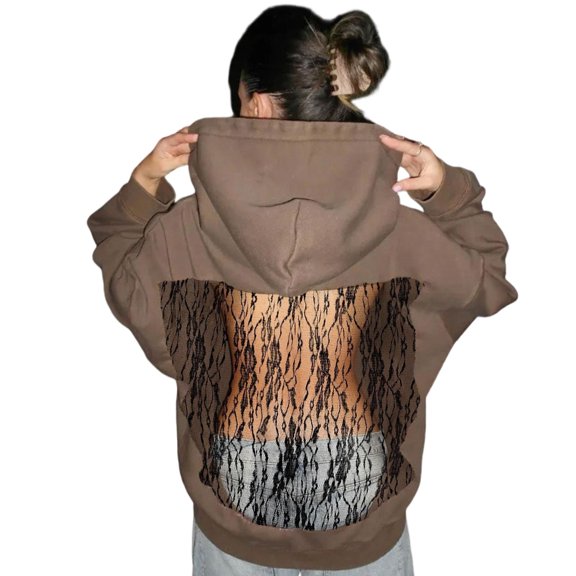 Aellinatey Women's Hoodie with Hollow Back Mesh Long Sleeve Oversized Loose Fit Sweatshirt