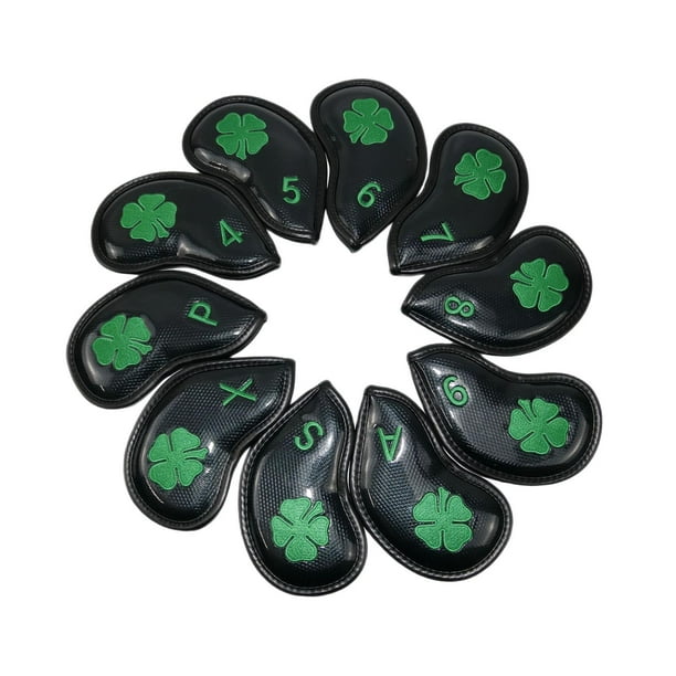 Juego de fundas de cabeza de hierro de golf Zulema cuero sintético grueso 10 piezas Negro