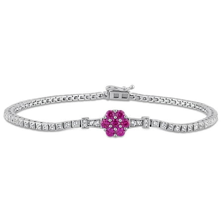 Tangelo 1-1/3 Carat T.G.W. Created White Sapphire, Created Ruby & Diamond-Accent Sterling Silver Cluster Bracelet, 7