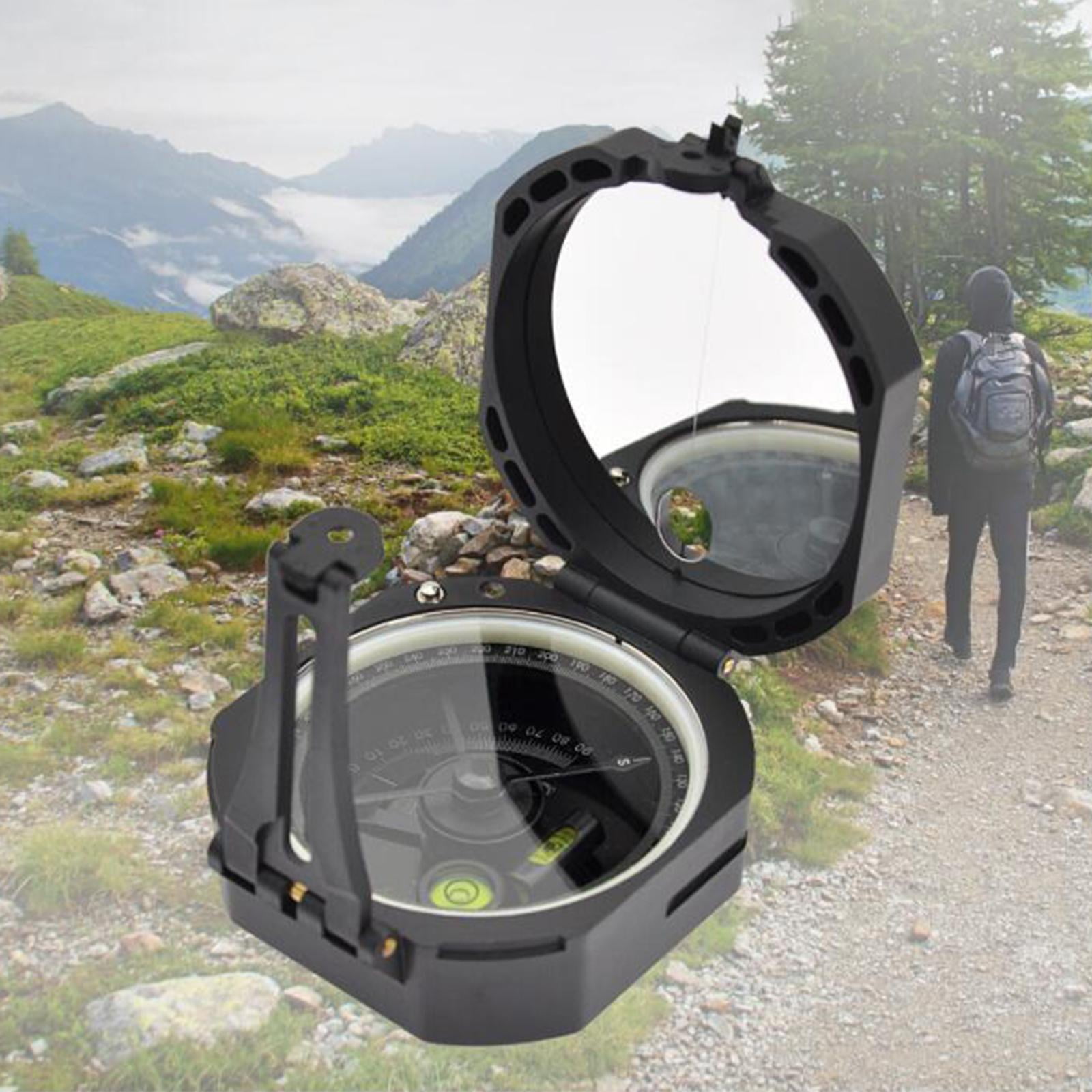 Wswqop Camping Compass Mirror with Pouch Lightweight Fluorescent for Hiking Backpacking
