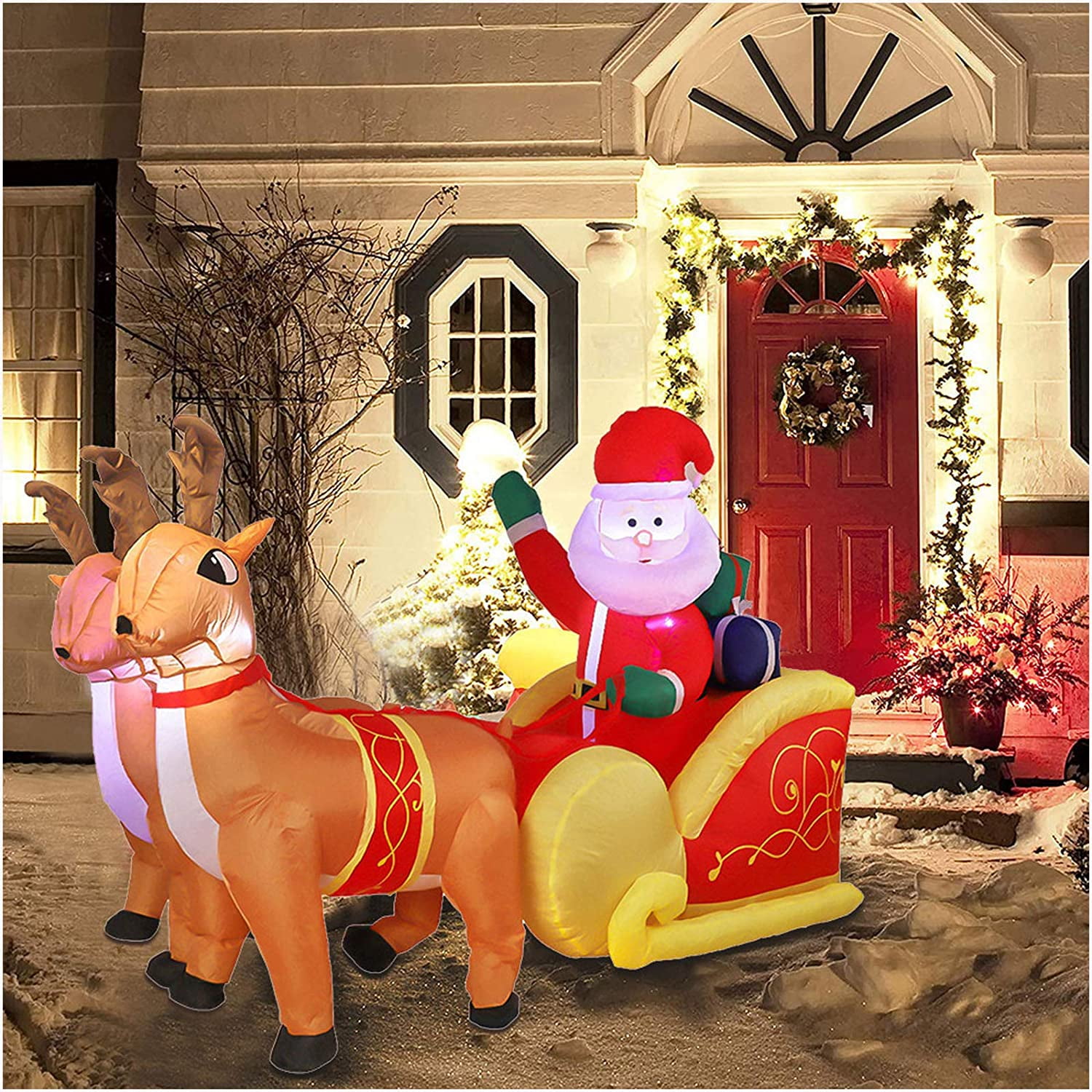 7ft Long Christmas Inflatables Santa Claus and Reindeer ...