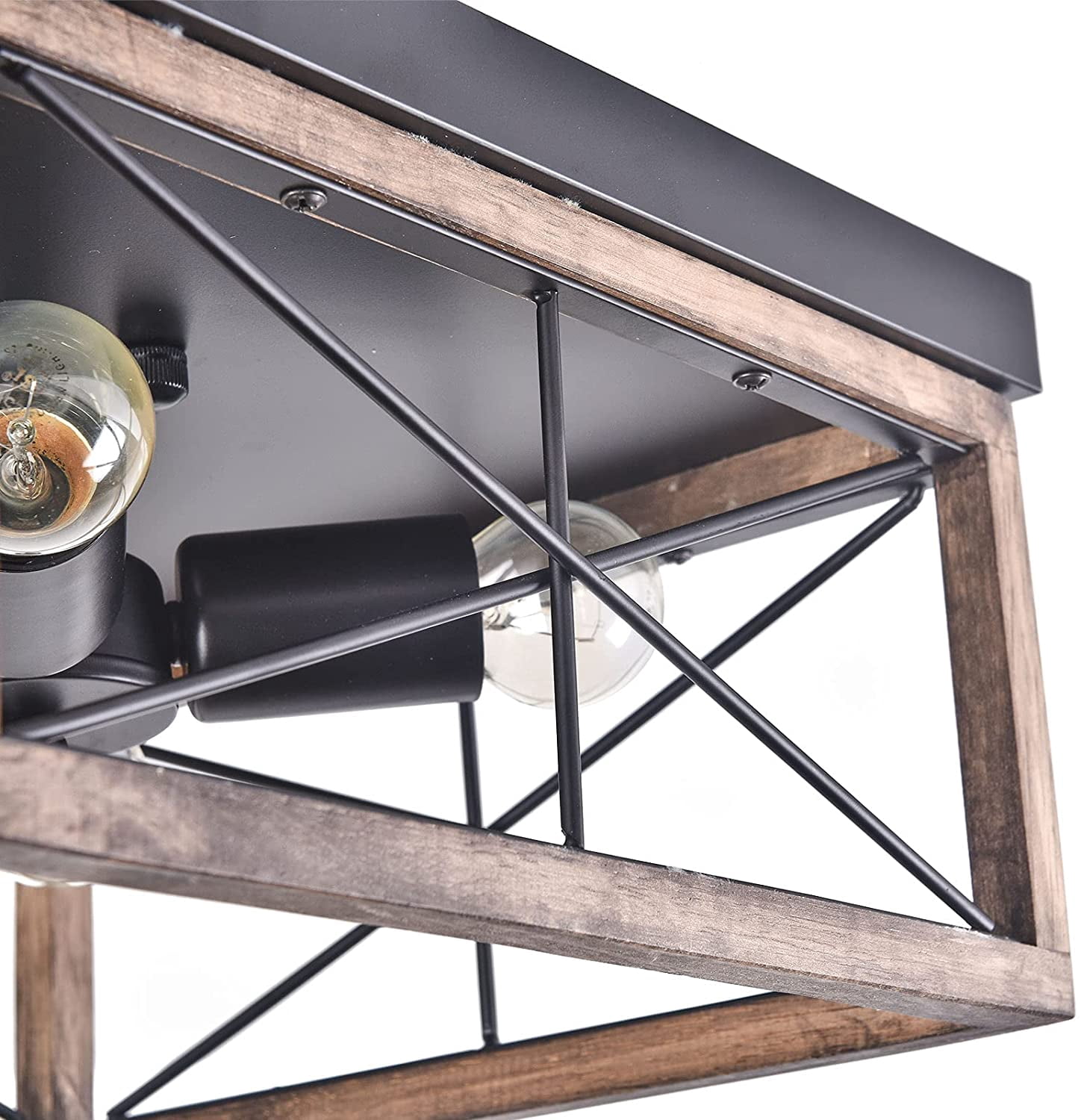FETCOI 4-Light Farmhouse Flush Mount Ceiling Light, 12-inch Square Industrial Vintage Ceiling Light Fixtures for Kitchen Living Room Bedroom Hallway Laundry Entryway