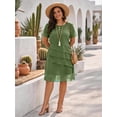 thumbnail image 5 of OYYN Dresses for Women A-Line Crew Nck Short Sleeve Chiffon Layere Wedding Guests Midi Dress, 5 of 6