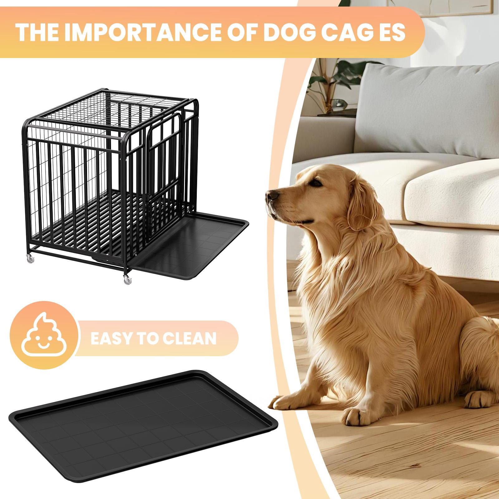 QUHEE 38 inch Sturdy Black Metal Dog Crate with Removable Tray and Lockable Wheels, Pet Kennel for Small and Medium Dogs Indoor Outdoor Use