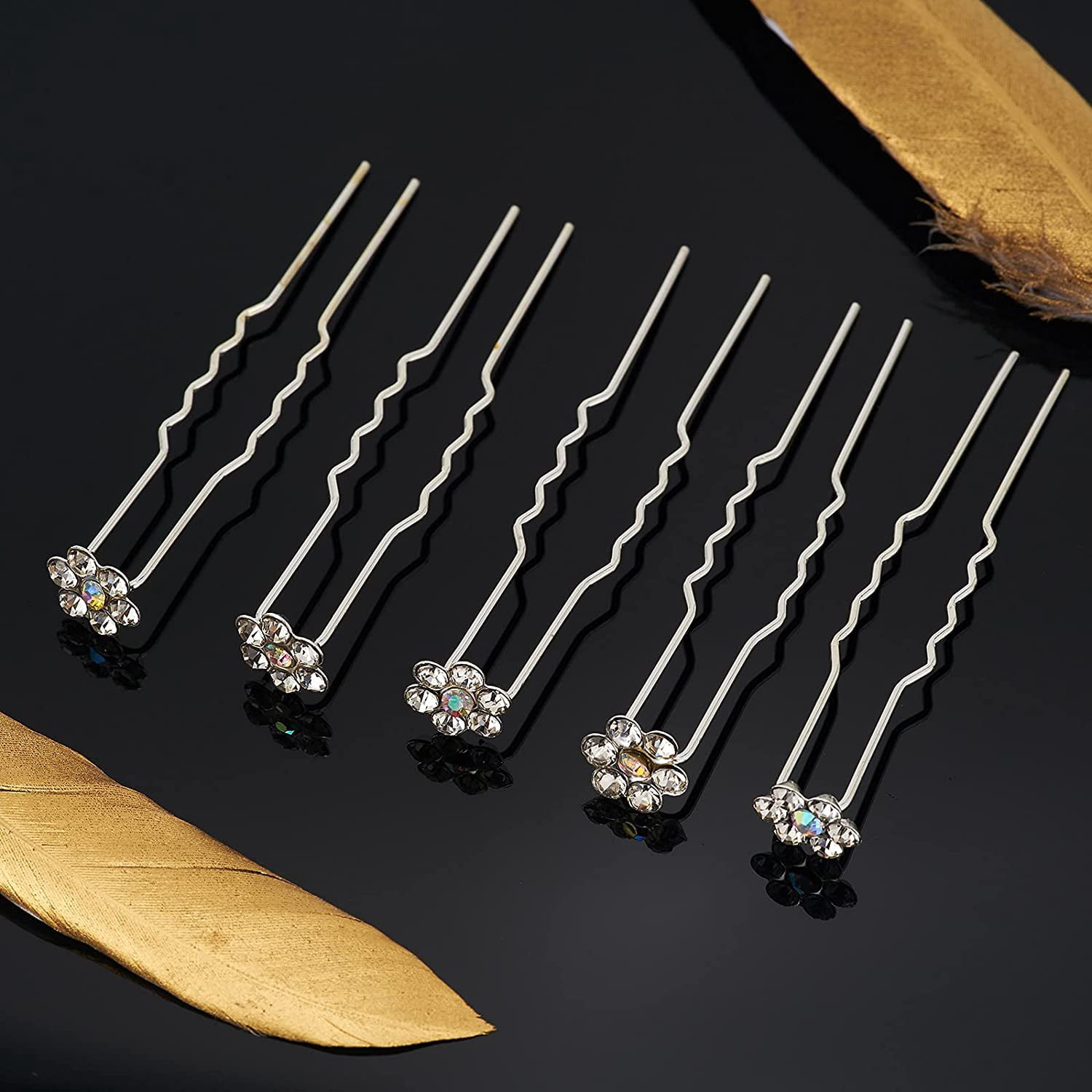 20 Pack (White)Crystal Flower Hair Pins Rhinestone Hair 