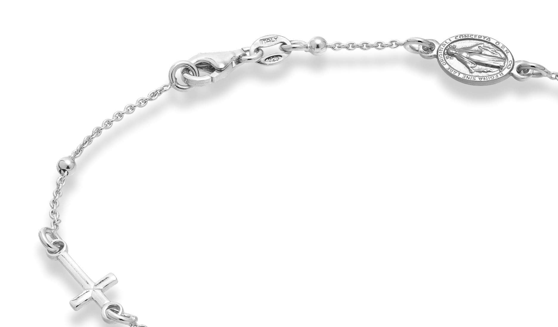 Miabella 925 Sterling Silver or 18Kt Yellow Gold Over Silver Italian Rosary Cross Bead Charm Link Chain Anklet for Women, Made in Italy (sterling silver, Length 9 Inches)