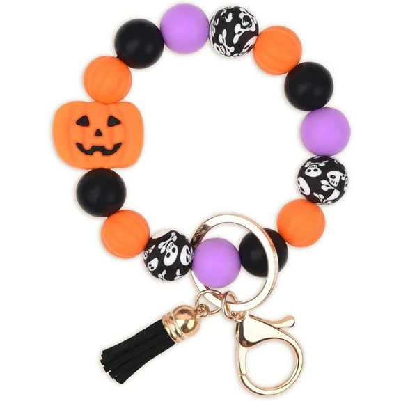 Silicone Beaded Keychain Wristlet Key Ring Bracelet Cute Car Key Chain Holder for Women Girls