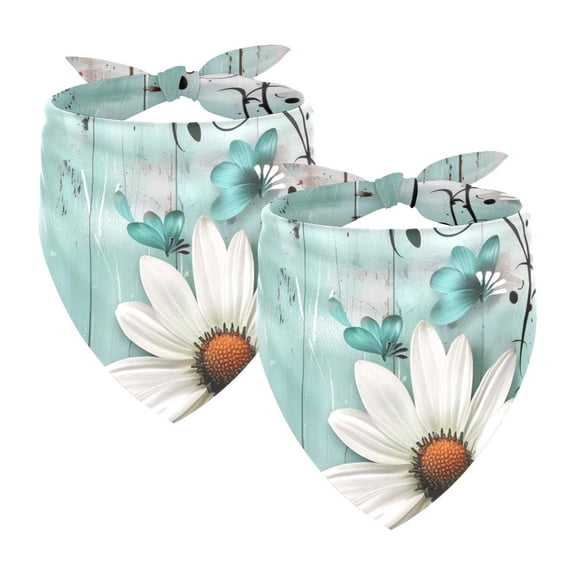 PhooArto Daisy Flowers Butterfly on Wooden Dog Bandanas, 2 Pack Soft Washable Pet Scarf Triangle for Large Dogs Puppies and Cats