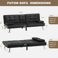 thumbnail image 3 of Wubio Futon Sofa Bed, Leather Futon Couch with Removable Armrests, Adjustable Recliner Sleeper Sofa Bed with Dual Cup Holders for Living Room, Apartment, Office (Black), 3 of 7