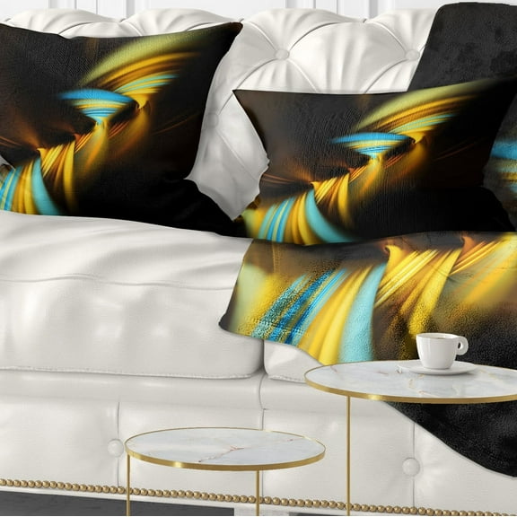 Designart Fractal 3D Layers Yellow Blue - Contemporary Throw Pillow - 12x20