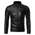 thumbnail image 2 of Dwaogom Mens Leather Jacket, Padded Windbreaker, Motorcycle Biker Bomber Coat with Hood, 2 of 5