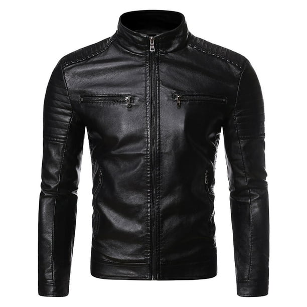 Mens Outerwear Adult Male Men s Wool Jackets Coats Coat Men s Casual Jacket Stand Winter Leather Motorcycle Men s Coats Jackets Clothes Black M