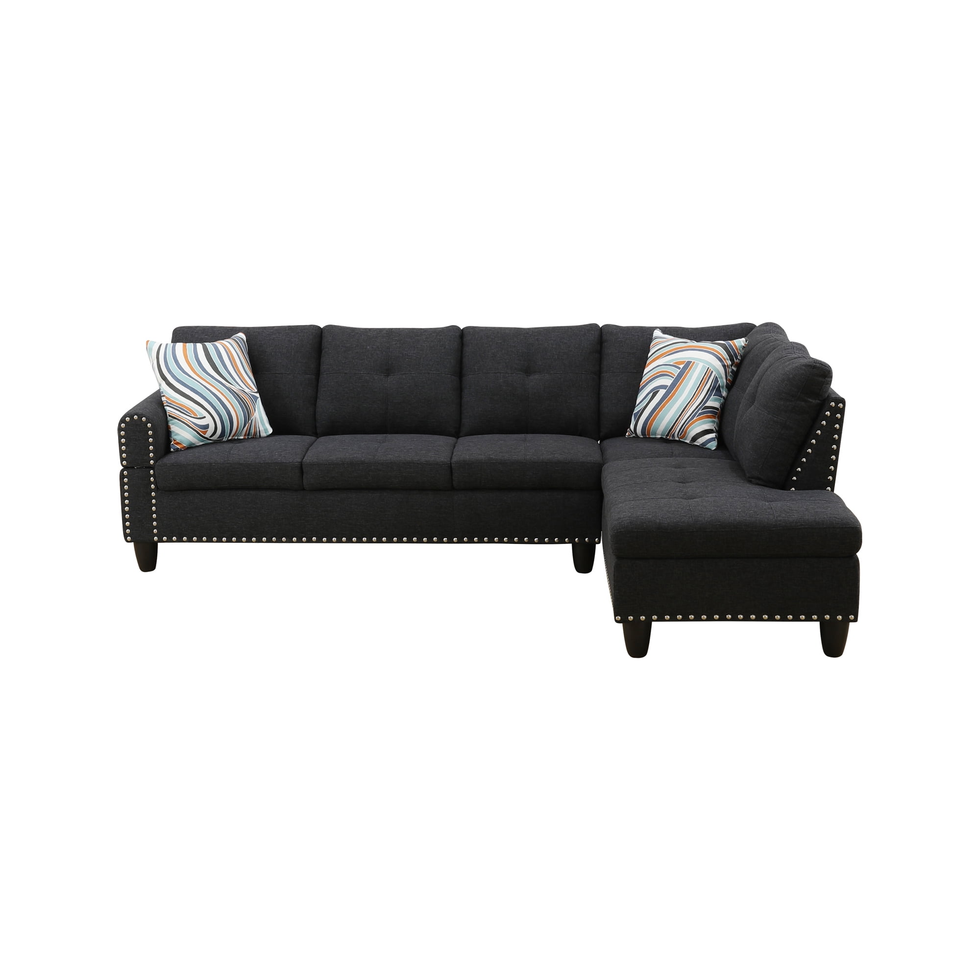 Howcool 98" Sectional Sofa, L-Shaped Couch with Right-Facing Chaise, Linen Fabric Modular Sectional Sofa for Living Room, Apartment & Small Space, Black