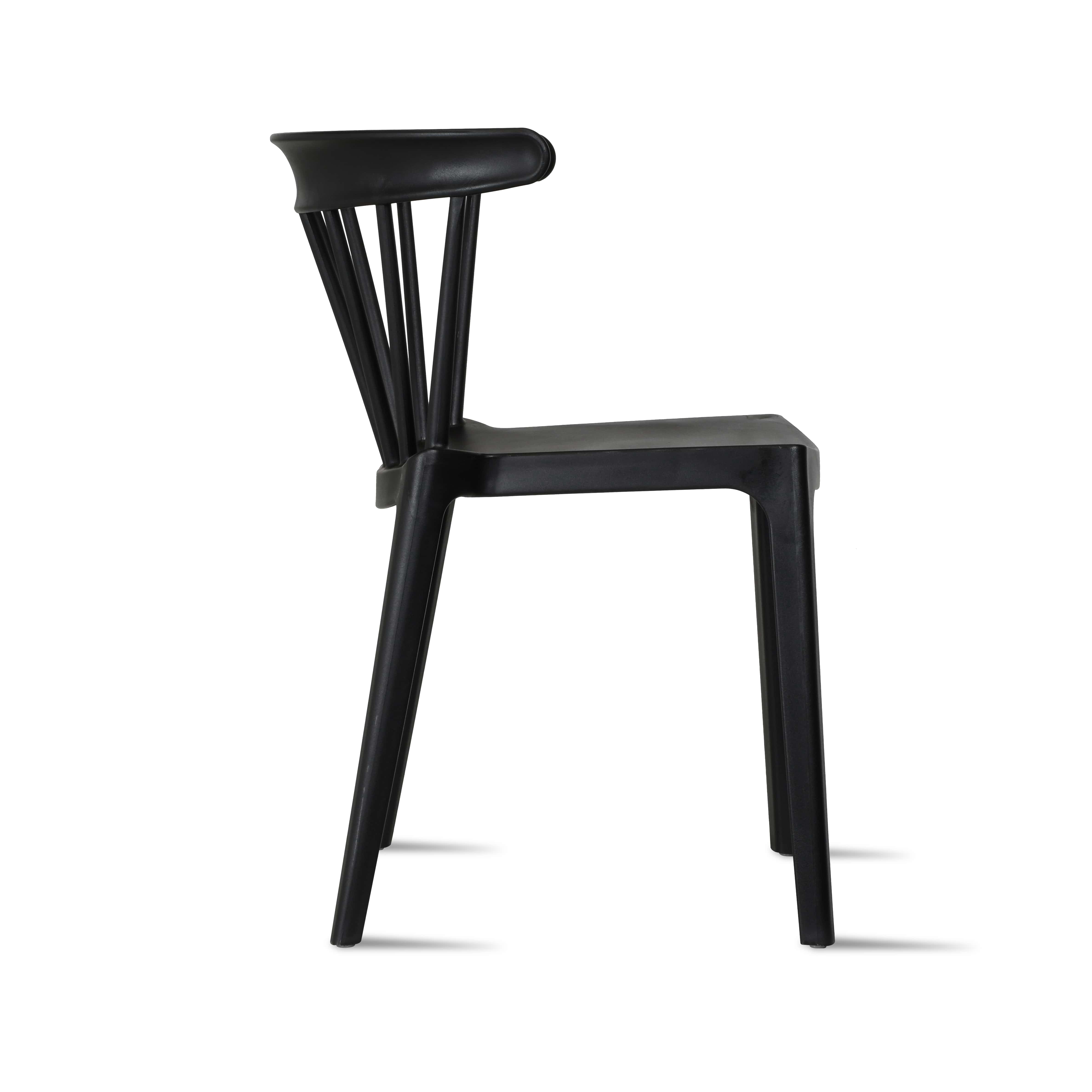 Modern Dining Elbow Side Chair Molded Plastic Indoor and Outdoor Stackable Slat Black Patio Chair, Black, Set of 1, 1 piece